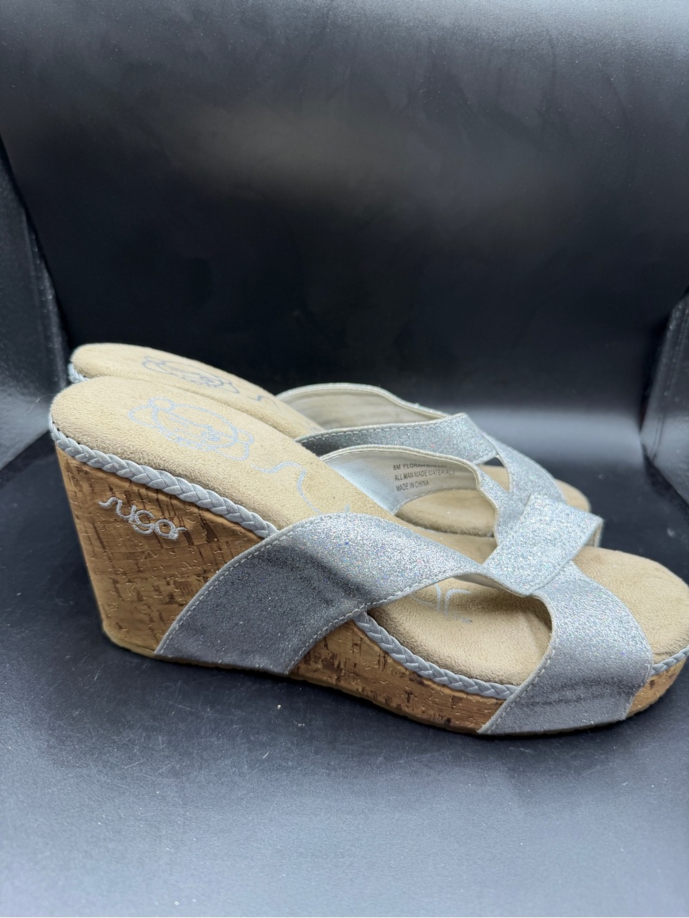 jcpenney Silver Glitter Cork Wedge Sandals